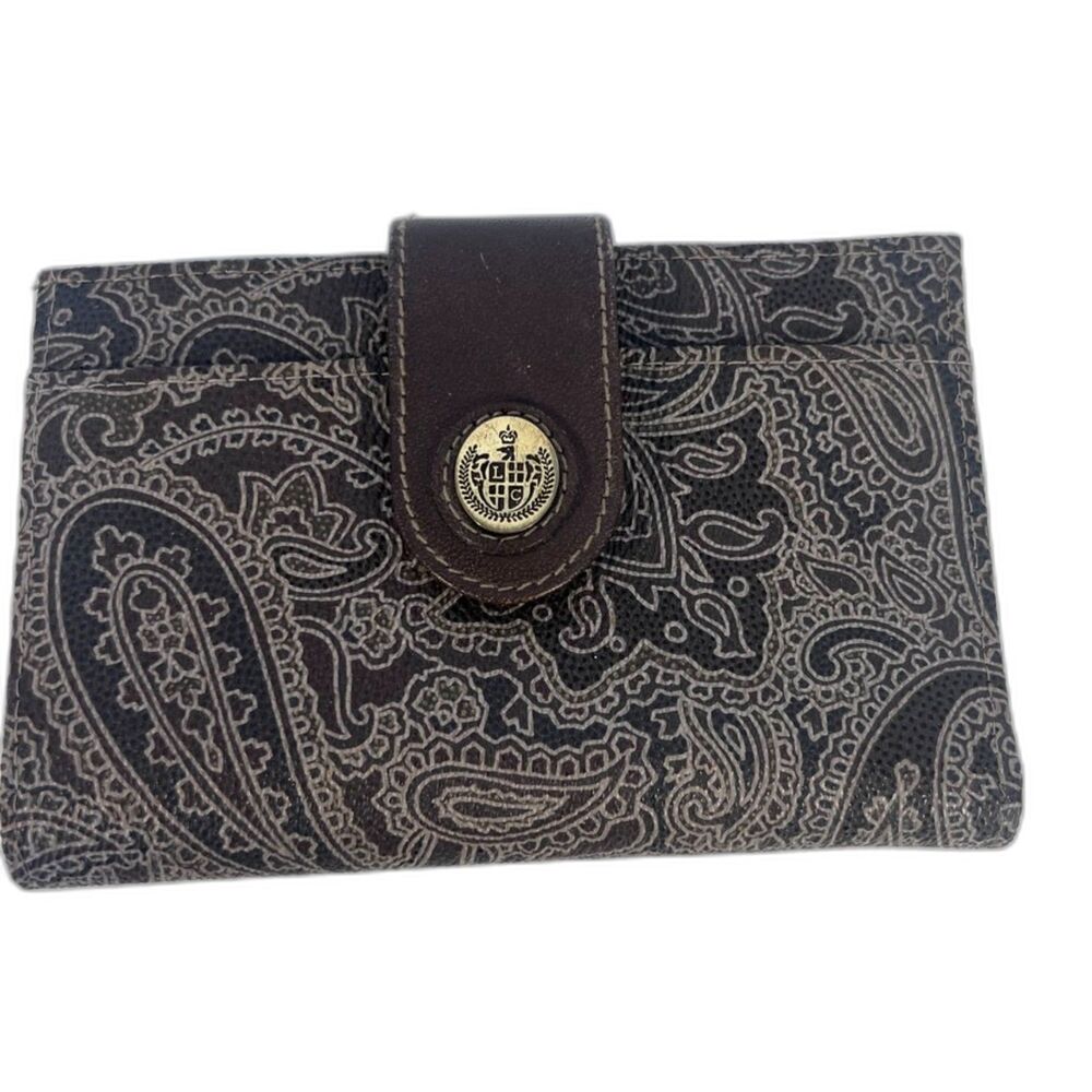 Liz Claiborne NEW‎ Bifold Wallet w/ Kiss Clasp Change Purse Brown Paisley Gold